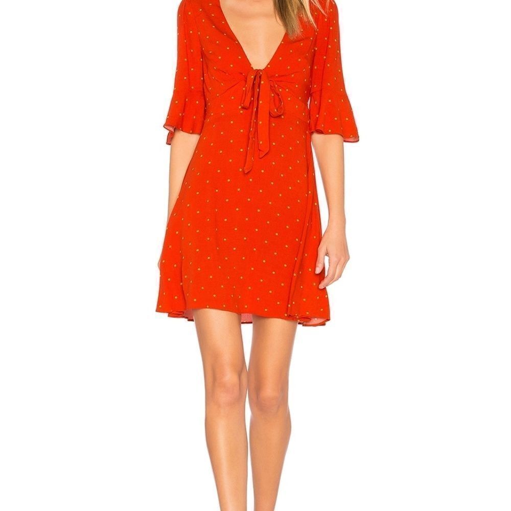 Free People All Yours Red Dotted V Neck Fit Flare Mini Dress Sz‎ 4